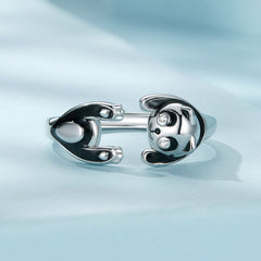 Silver Ring Cute Panda Open Ring