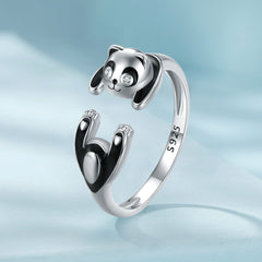 Silver Ring Cute Panda Open Ring