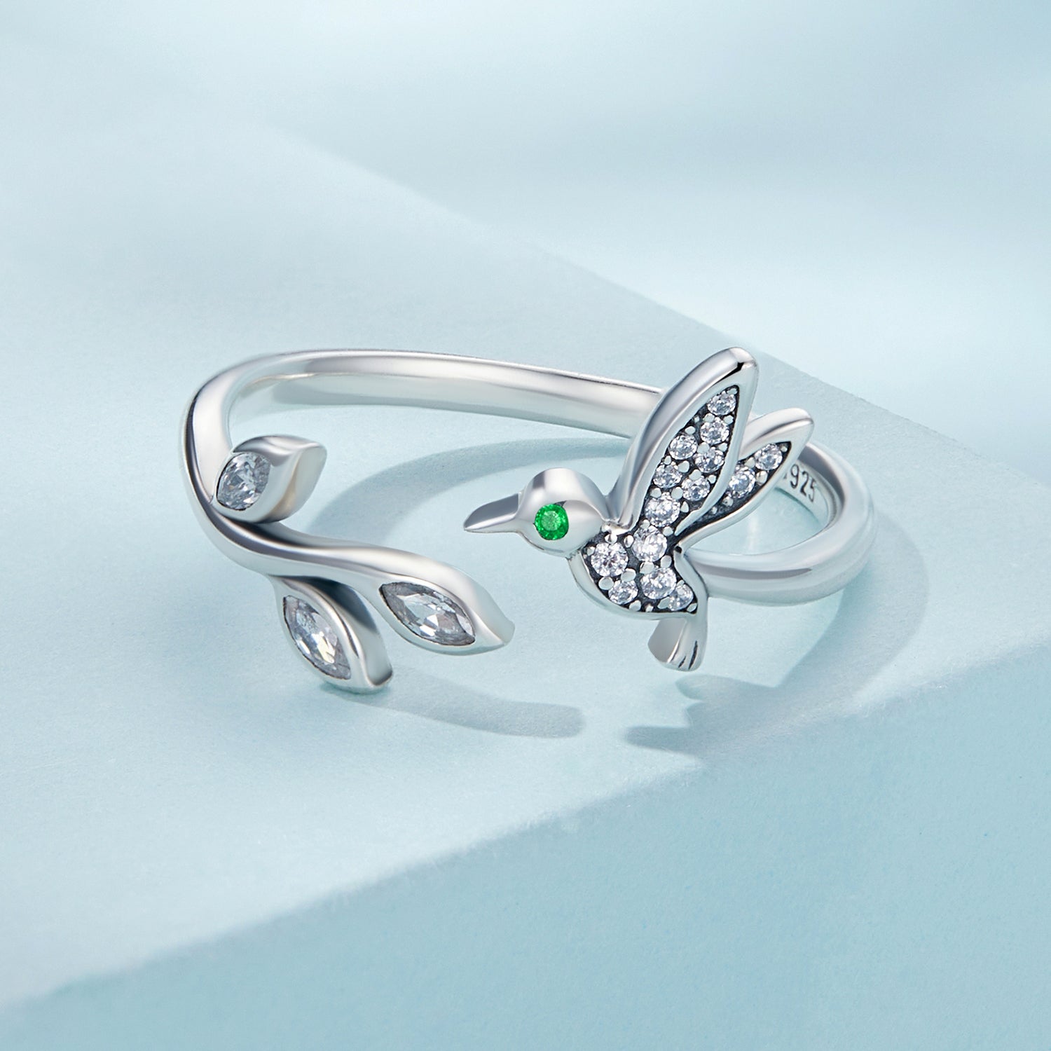Silver Ring Dexterous Hummingbird CZ Open Ring