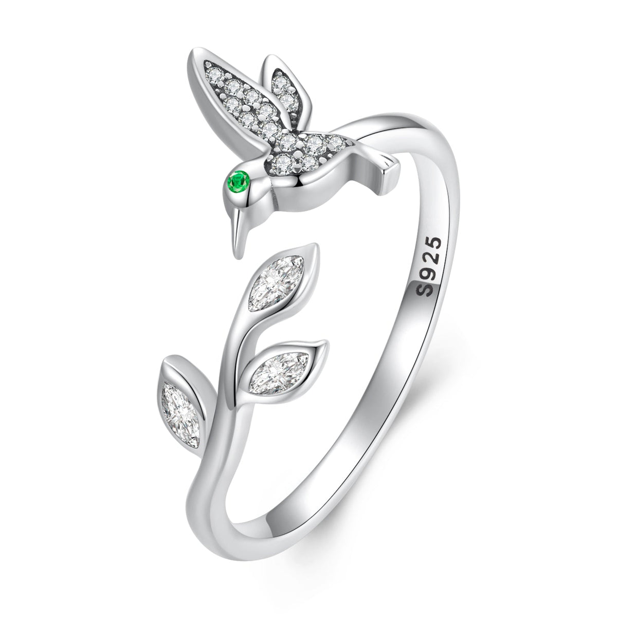 Silver Ring Dexterous Hummingbird CZ Open Ring