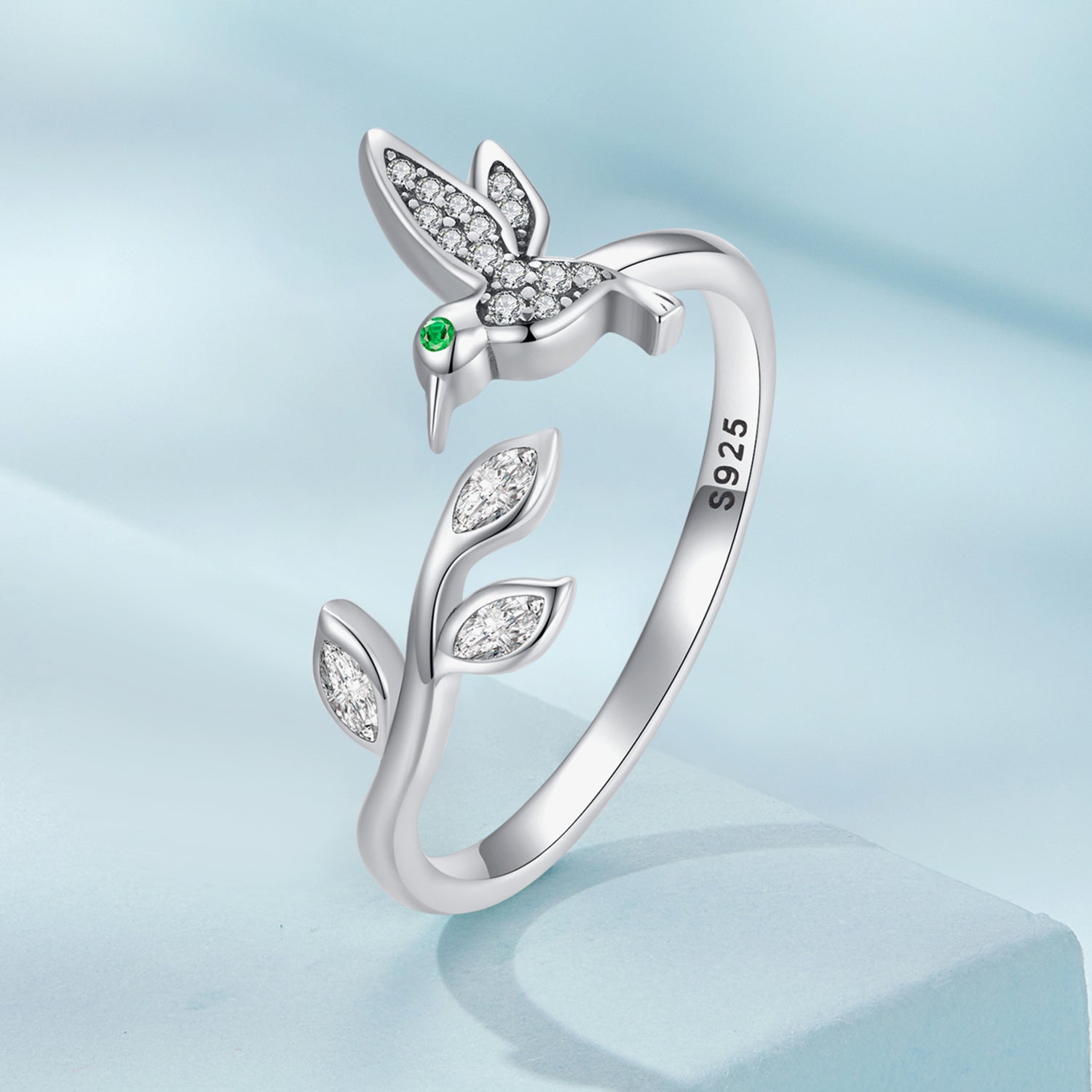 Silver Ring Dexterous Hummingbird CZ Open Ring