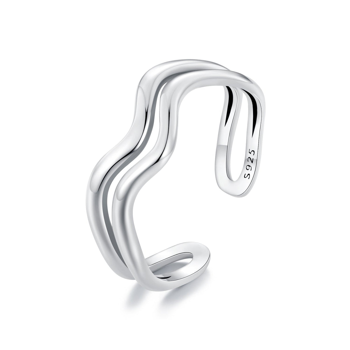 Silver Ring Double Wavy Open Ring