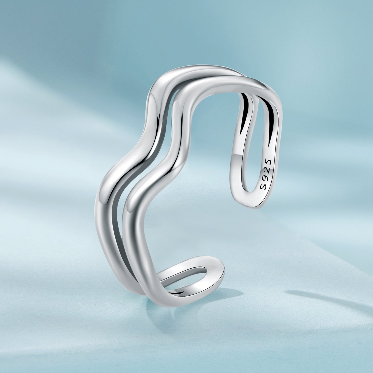 Silver Ring Double Wavy Open Ring