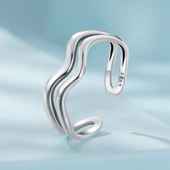 Silver Ring Double Wavy Open Ring