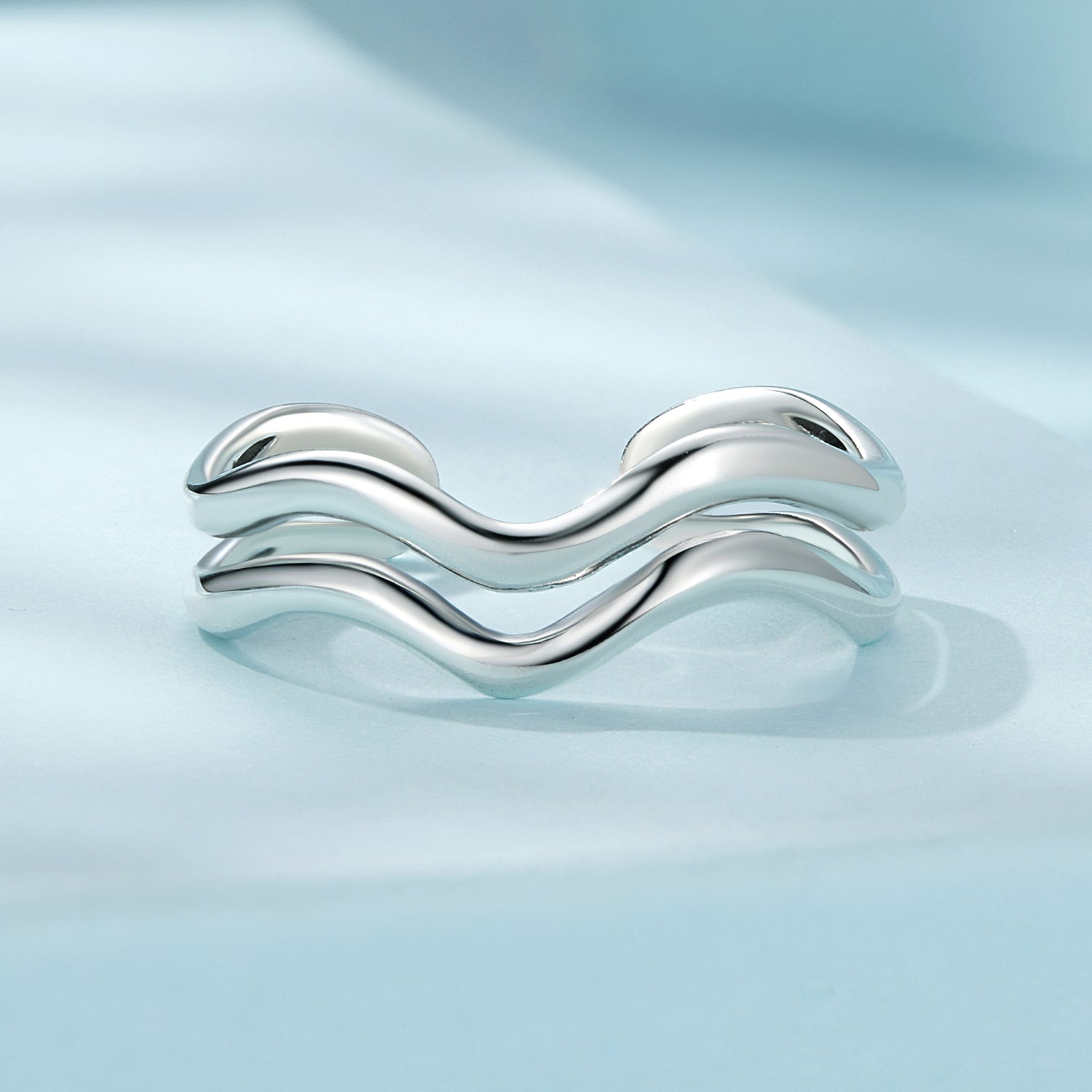 Silver Ring Double Wavy Open Ring