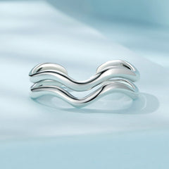 Silver Ring Double Wavy Open Ring