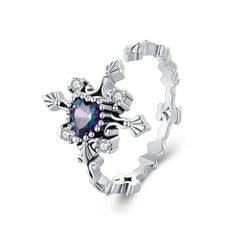 Silver Ring Heart Cross CZ Open Ring