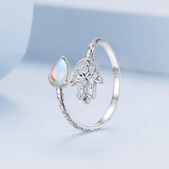 Silver Ring Lucky Hand CZ Open Ring
