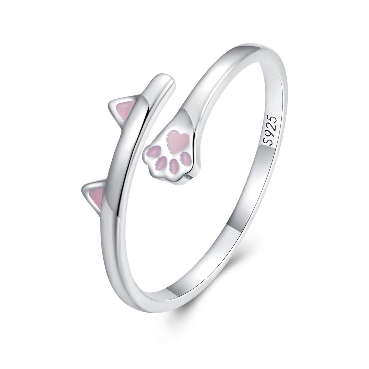 Silver Ring Pink Cat Paw Ears Open Ring