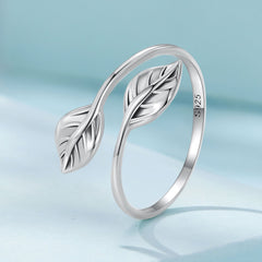 Silver Ring Simple Leaf Open Ring