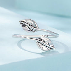 Silver Ring Simple Leaf Open Ring