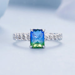 Silver Ring Tourmaline Chain Open Ring