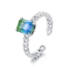 Silver Ring Tourmaline Chain Open Ring