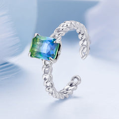 Silver Ring Tourmaline Chain Open Ring